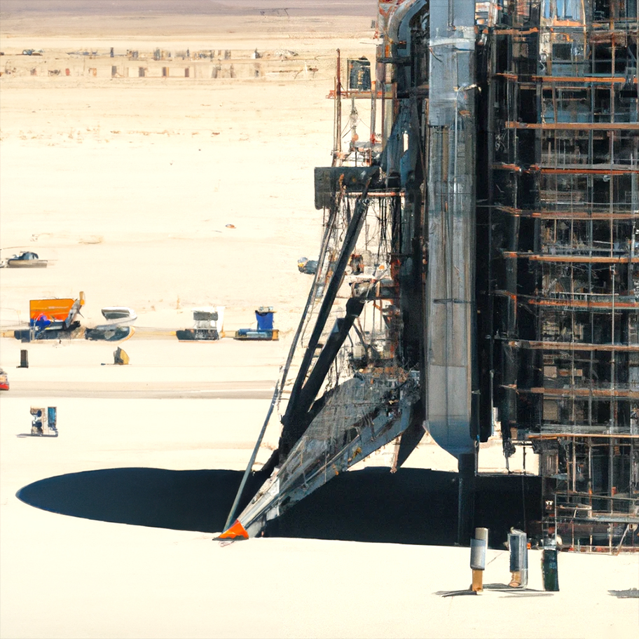A group of rocket-scientists building a huge chromatic spaceship in the middle of the desert.