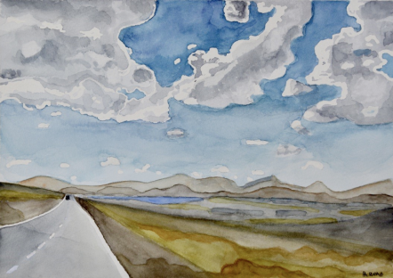 One of Philippe Rudaz's paintings showing an empty rural landscape.