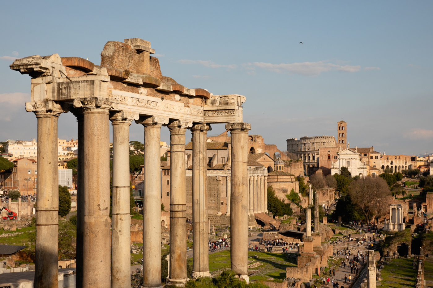 A photograph of ancient buildings in Rome.